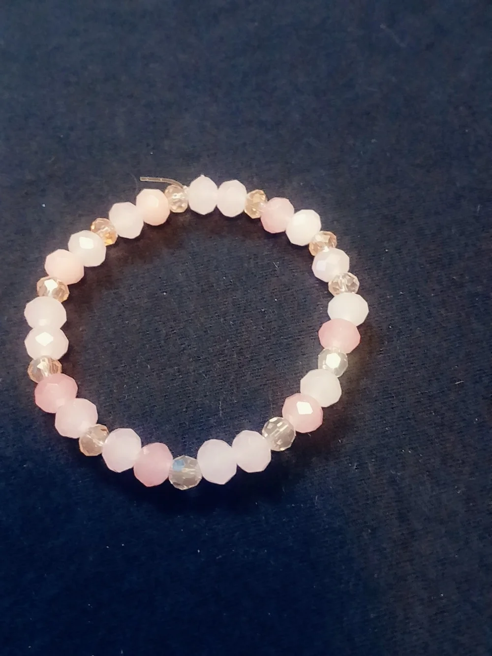 Delicate Pink Faceted Bead Stretch Bracelet with Gold Accent